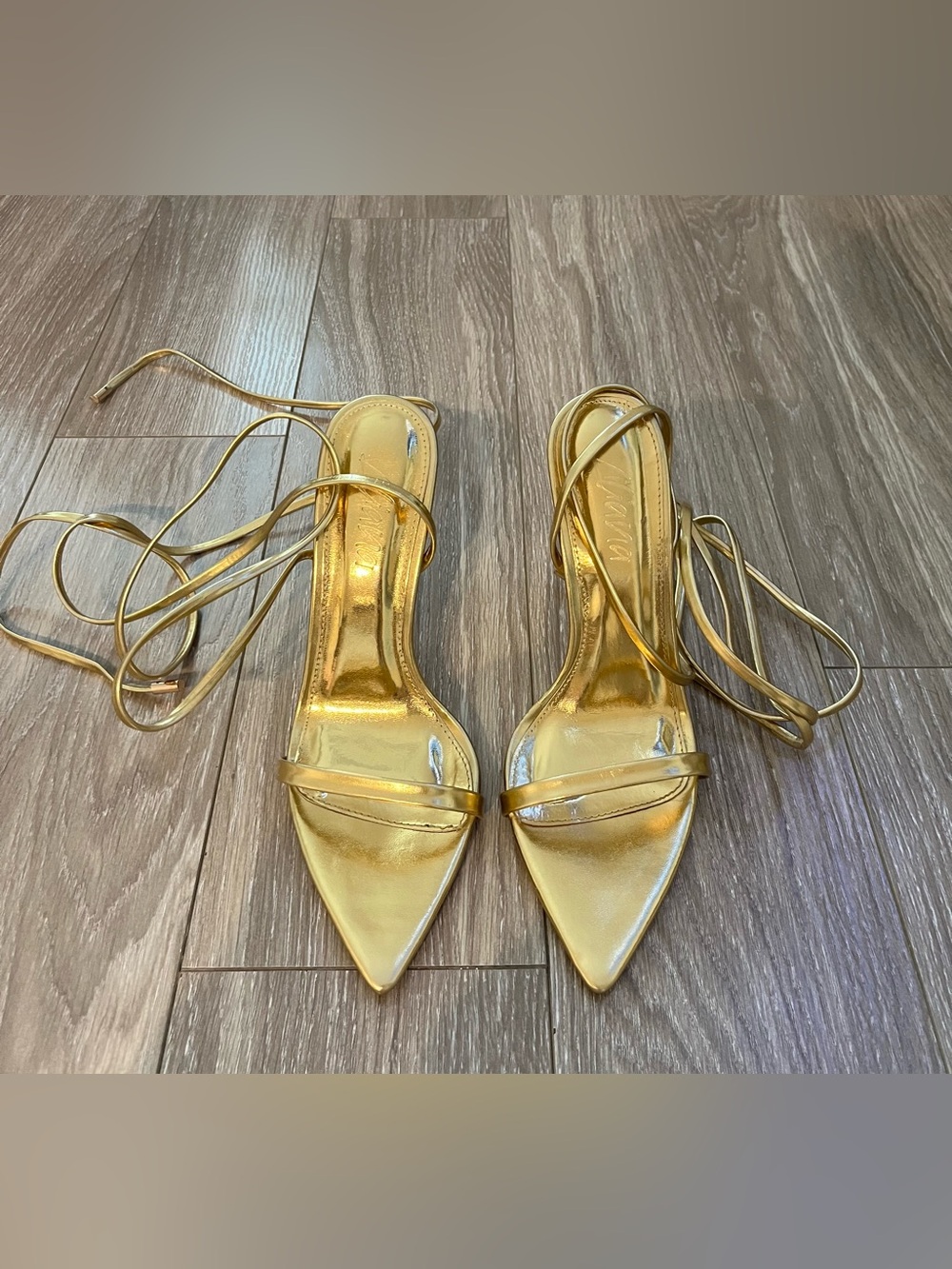 Gold Lace-Up Pointed-Toe Women’s Heels